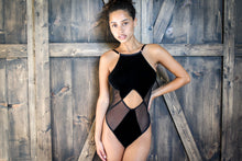 Load image into Gallery viewer, Pomegranate Love Black Velvet and Tulle Cut Out Bodysuit
