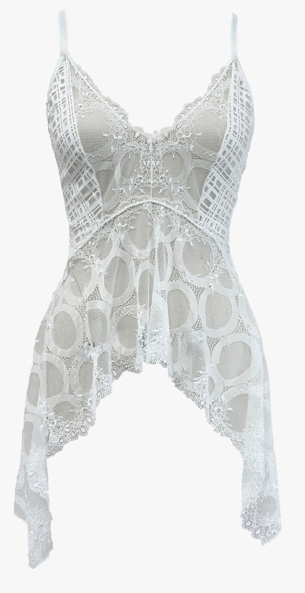 Mind Games Off White Lace and Check Tulle Nightie