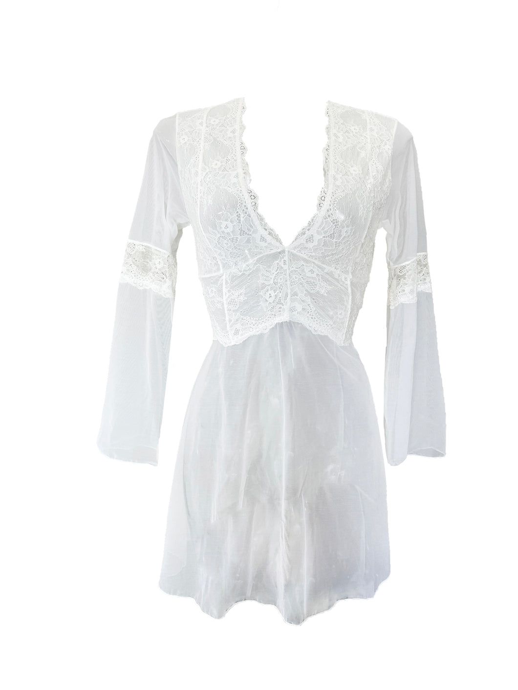 Milano Long Sleeve Tulle and Lace Nightgown