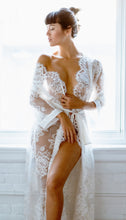 Load image into Gallery viewer, Limited Edition Long Floral Lace Robe with Silk Satin Belt

