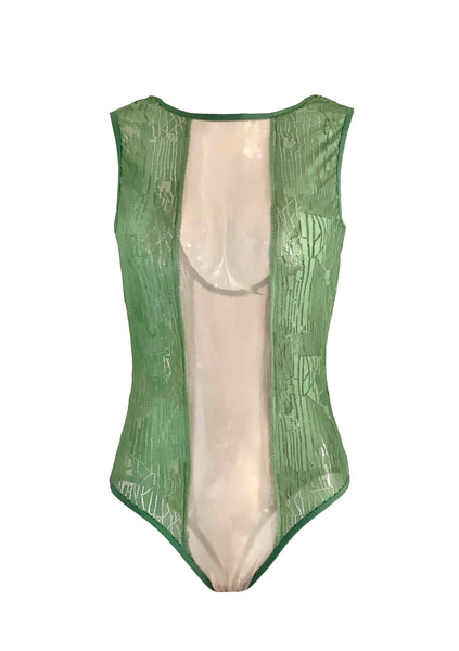 Cleopatra Green Lace and Tulle Maillot Bodysuit