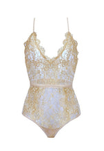 Load image into Gallery viewer, Gold Rush Metallic Lace Ouvert Bodysuit
