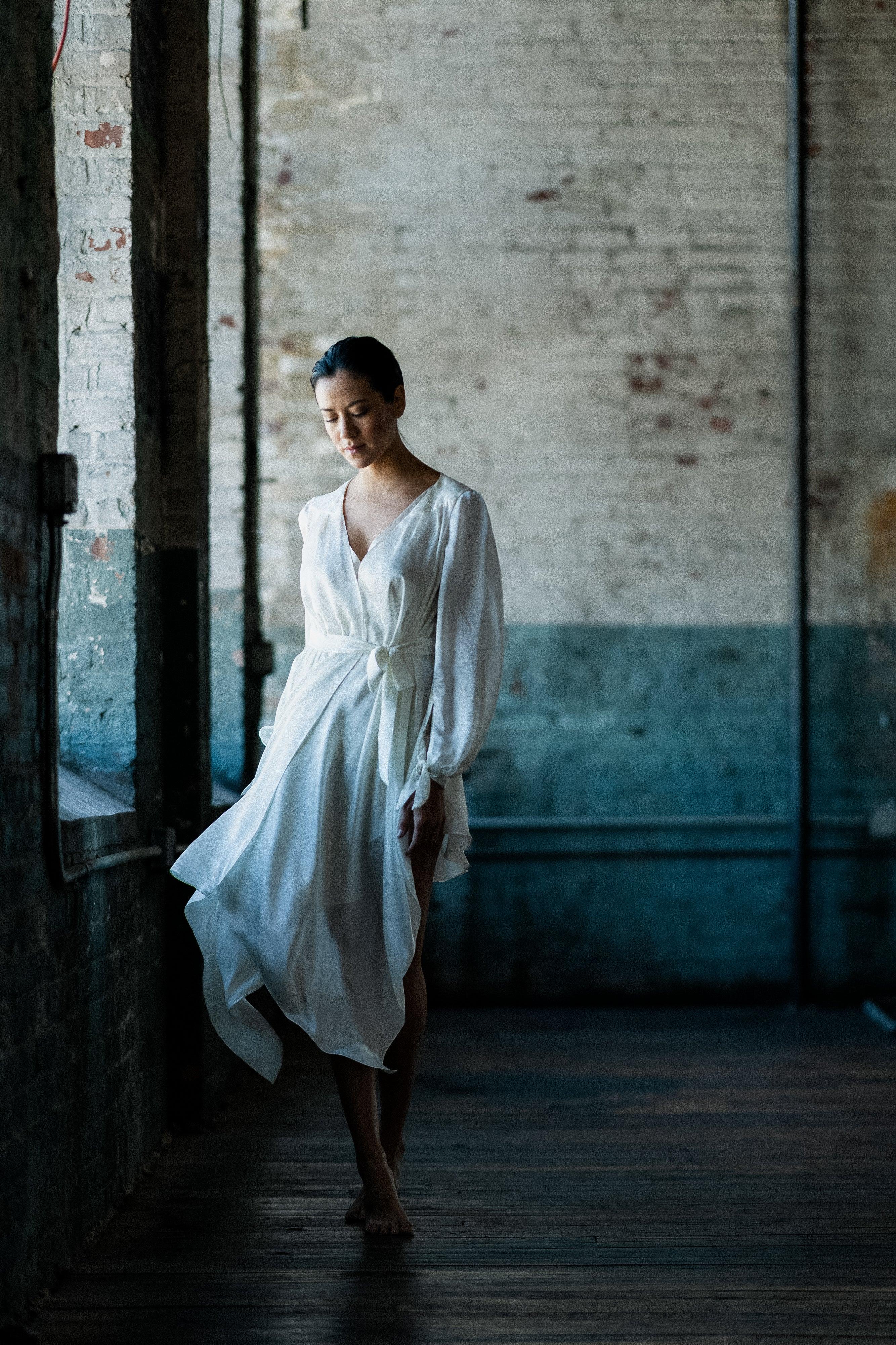 Highlands Silk Satin Chiffon Victorian Silk Robe with Bishop