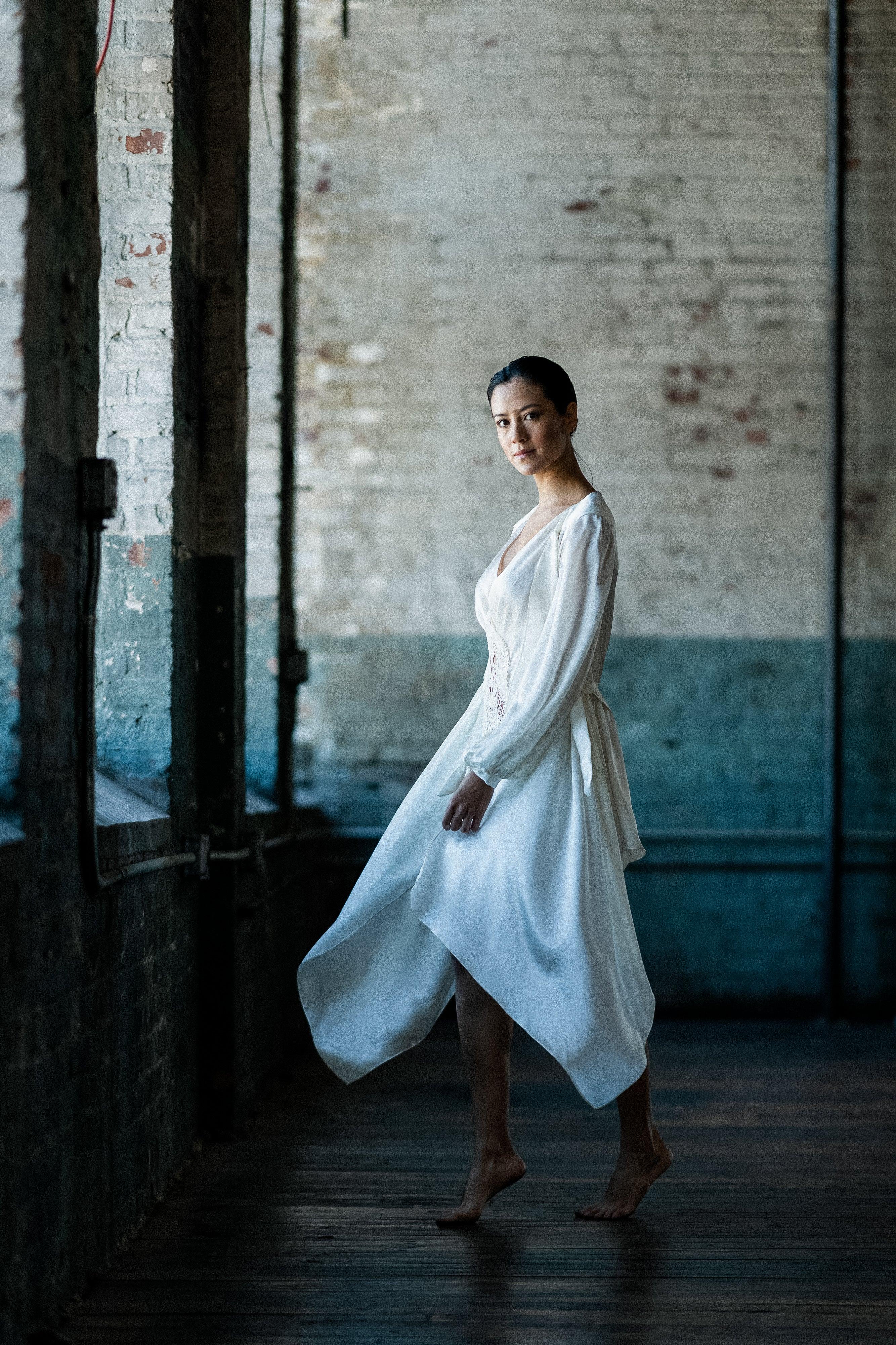 Highlands Silk Satin Chiffon Victorian Silk Robe with Bishop