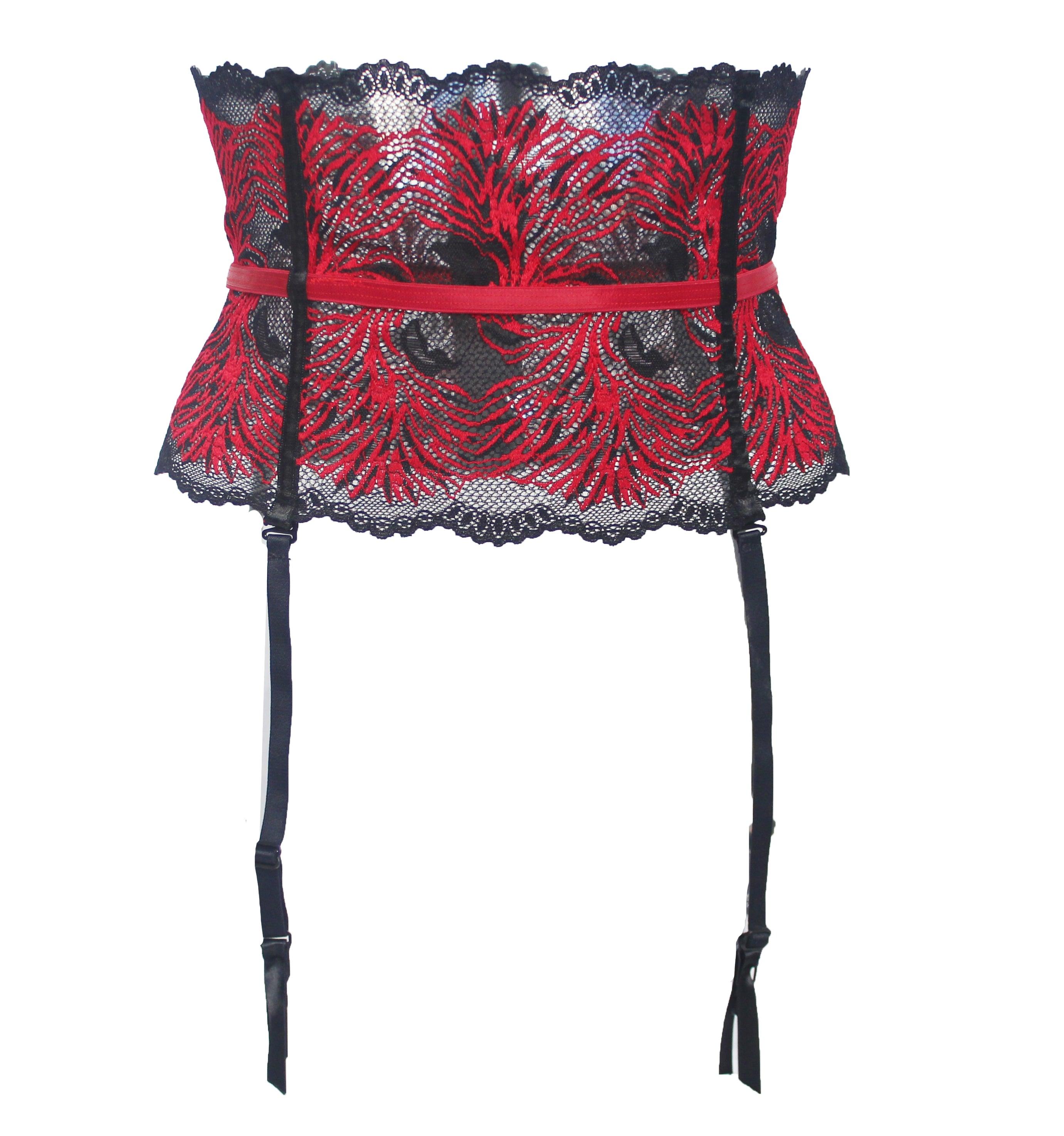 Pomegranate Love Lace Garter Belt - Carol Coelho Intimates