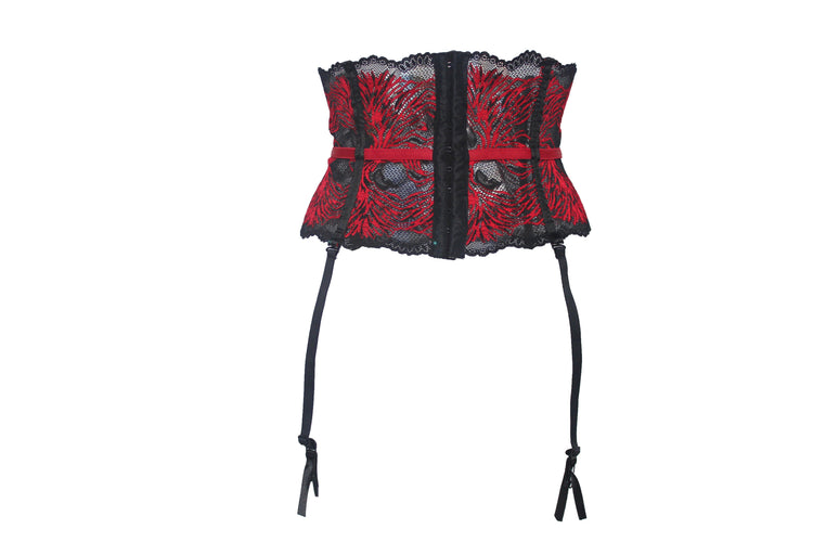 Pomegranate Love Lace Garter Belt - Carol Coelho Intimates